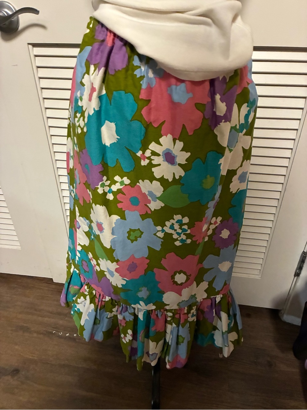 Floral Ruffle-Hem Midi Skirt - Green Multi